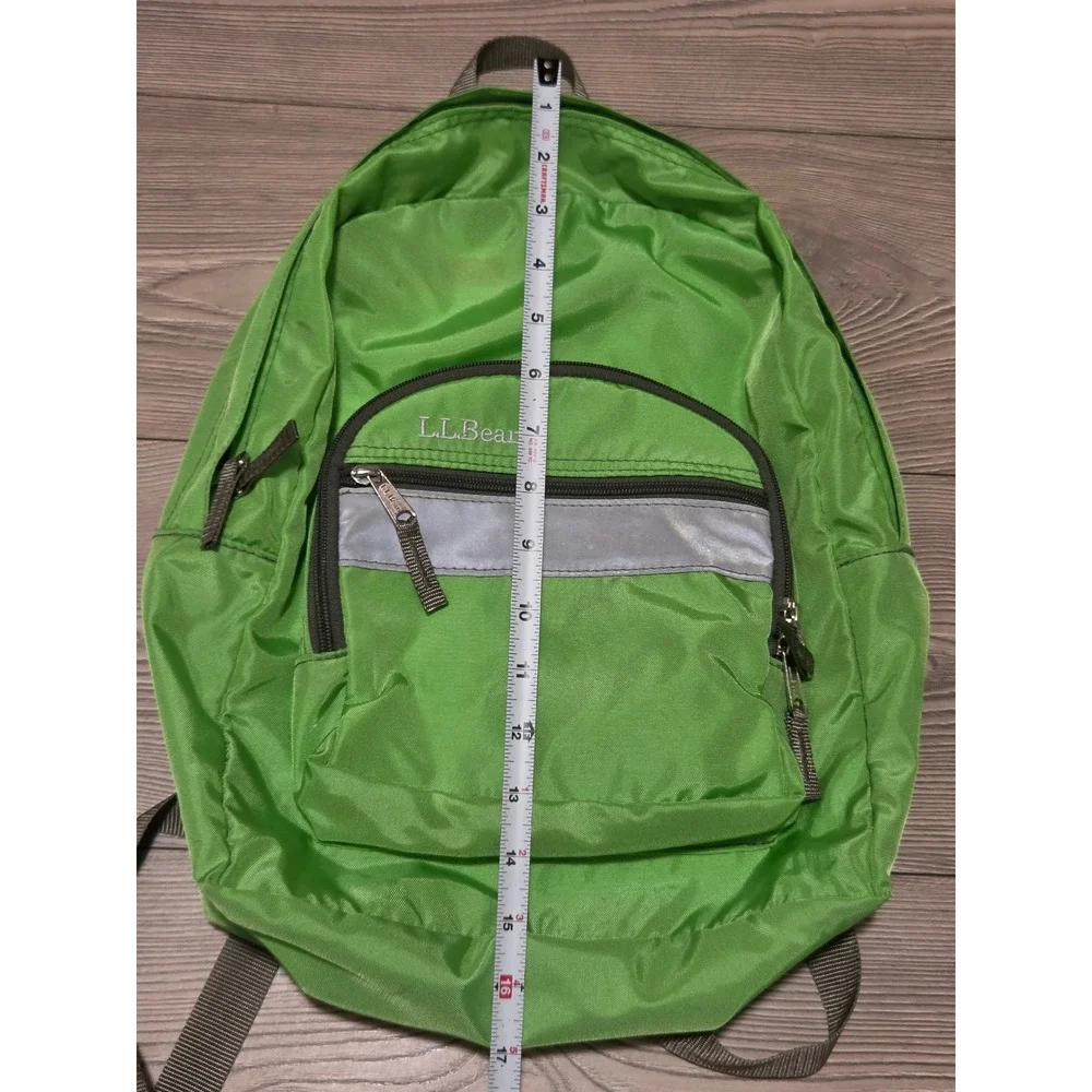 LL Bean Kids Backpack Lime Green Reflective Stripe Nylon School Bag 0YP84 Retro